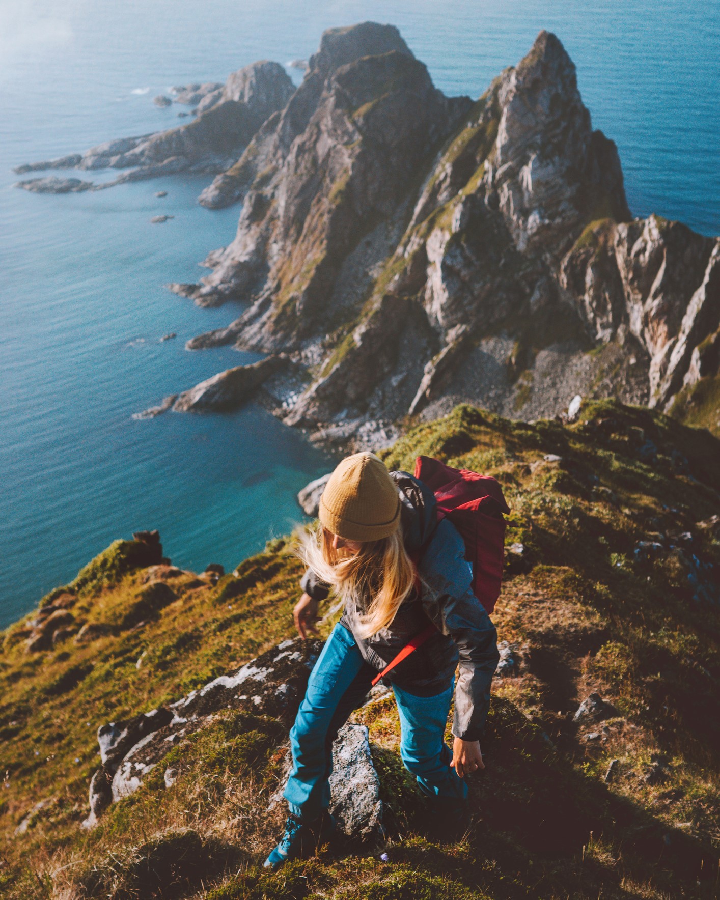 A woman hiking on a mountain