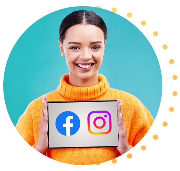 Une femme avec les logo de Facebook et Instagram.